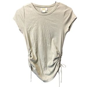 Maeve Anthropologie Ribbed Ruched Side Top Small Stretch Knit Tee.  Sage green